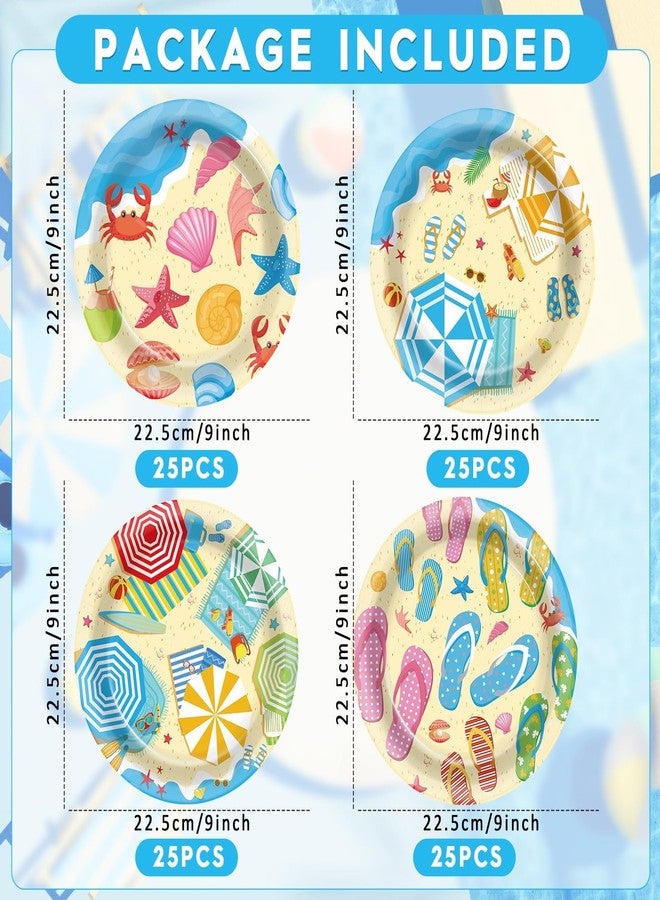 OBUSATT 100Pcs Summer Beach Party Plates Hawaiian 9 Inch Dinner Dessert Paper Plates Disposable Umbrella Flip Flops Tableware Cake for Summer Pool Tropical Birthday Party Decorations Supplies Favor - Image 2